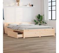 Iiaky Cama Madera Doble de 140 x 200 cm con 2 Cajones Estructura con cabecero y somier de láminas de Madera Marco De Cama de Madera, Bed Frame, Cama Juvenil-Natural-135 x 190 cm