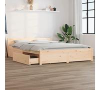 Iiaky Cama Madera Doble de 140 x 200 cm con 2 Cajones Estructura con cabecero y somier de láminas de Madera Marco De Cama de Madera, Bed Frame, Cama Juvenil-Natural-140 x 200 cm