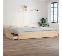 Iiaky Cama Madera Doble de 200 x 200cm con 2 Cajones Estructura con cabecero y somier de láminas de Madera Marco De Cama de Madera, Bed Frame, Cama Juvenil-Natural-200 x 200 cm