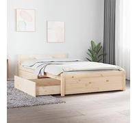 Iiaky Cama Madera Doble de 90 x 200 cm con 2 Cajones Estructura con cabecero y somier de láminas de Madera Marco De Cama de Madera, Bed Frame, Cama Juvenil-Natural-90 x 200 cm
