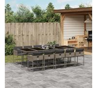 Iiaky Conjunto de Mesa y Sillas Jardín de 11 Piezas Juego Comedor de Jardín, Mesa Jardin Exterior con 10 Sillas Conjunto de Jardín de Ratán-Gris-11 pzas-Cristal