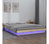 Iiaky Estructura de Cama de 200 x 200 cm con LED Cama de Madera Maciza Cama Doble con somier de láminas-Natural-200 x 200 cm