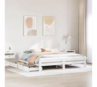Iiaky Estructura de Cama sin colchón Cama Madera Estructura Cama Bed Frame Cama de Madera Madera Maciza Blanca 200x200 cm // 3309027