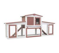 Iiaky Jaula de Animales grande Madera marrón y Blanco 204x45x85 cm Jaula Exterior Gato Caseta Casa Perro Conejera De Madera