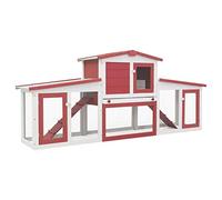 Iiaky Jaula de Animales grande Madera Rojo y Blanco 204x45x85 cm Exterior Gato Caseta Casa Perro Conejera De Madera