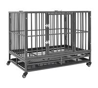 Iiaky Jaula de Perro Resistente con Ruedas acero 92x62x76 cm Jaula Perro Grande Jaula Transporte Plegable para Perros Caja