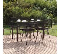 Iiaky Juego de Comedor de jardín 5 Piezas sillas y Mesa terraza Exterior Set de Patio exterieur Conjunto de Comedor Jardin mesas y sillas de Jardin ratán sintético Negro 3157896