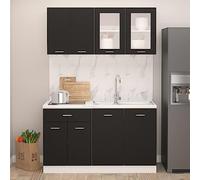 Iiaky Juego de Muebles de Cocina 4 Piezas aglomerado Negro cocinas Completas armarios Cocina modulos de Cocina Fregadero con Armario