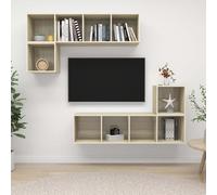 Iiaky Juego de Muebles de salón 4 pza Mueble Comedor Muebles TV Mueble Television Muebles TV Salons Madera ingeniería Roble Sonoma
