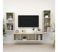 Iiaky Juego de Muebles de salón 4 pzas Mueble Comedor Muebles TV Mueble Television Muebles TV Salon Madera ingeniería Roble Sonoma