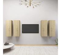 Iiaky Juego de Muebles de salón 4 pzas Mueble Comedor Muebles TV Mueble Television Muebles TV Salon Roble Sonoma 30,5x30x90 cm