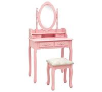 Iiaky Juego de tocador y Taburete Madera Paulownia Rosa 75x69x140 cm Mesa Maquillaje con Espejo