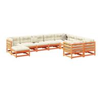 Iiaky Juego sofás jardín 10 pzas con conjines Sofas Exteriores de Jardin Conjunto de Jardin Exterior Sofa Jardin Exterior Madera Pino marrón Cera // 3299641