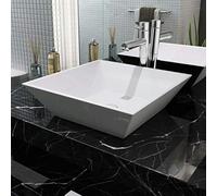 Iiaky Lavabo Cuadrado de cerámica 41,5x41,5x12 cm Blanco Encimera BañO Lavamanos BañO