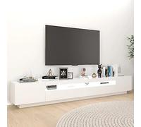 Iiaky Mueble de TV de 260 cm con Luz LED, Madera con Estantes - Blanco - 260x35x40 cm