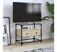 Iiaky Mueble TV Cristal y Madera Mueble TV Salon Mueble TV Madera Mesa Television Salon Mueble salón TV ingeniería Roble Sonoma 60x35x51 cm