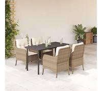 Iiaky Set Comedor de jardín 5 pzas con Cojines Conjunto Mesa y sillas Jardin Muebles terraza Exterior Conjunto Mesa sillas ratán sintético Beige // 3211971