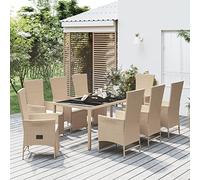 Iiaky Set Comedor de jardín 9 pzas con Cojines Muebles de terraza Exterior Conjunto Mesa y sillas Jardin ratán sintético Beige