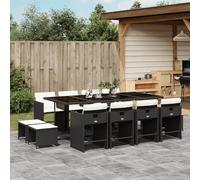 Iiaky Set Comedor de jardín con Cojines Conjunto Mesa y sillas Jardin Muebles terraza Exterior Conjunto Mesa sillas 13 pzas ratán sintético Negro // 3211158