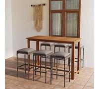 Iiaky Set de Bar para jardín 7 Piezas y Cojines Mesa terraza Exterior Muebles de Jardin Mesa y sillas Exterior ratán sintético Gris - 3068012