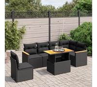 Iiaky Set de Comedor de jardín 7 pzas y Cojines Conjunto Mesa y sillas Jardin Conjunto de Jardin Exterior Conjunto Mesa sillas ratán sintético Negro // 3273099