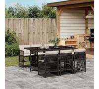 Iiaky Set de Comedor de jardín 7 pzas y Cojines Conjunto Mesa y sillas Jardin Conjunto de Jardin Exterior Conjunto Mesa sillas ratán sintético Negro // 3210906