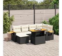 Iiaky Set de Comedor de jardín 7 pzas y Cojines Conjunto Mesa y sillas Jardin Conjunto de Jardin Exterior Conjunto Mesa sillas ratán sintético Negro // 3273618