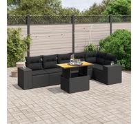 Iiaky Set de Comedor de jardín 7 pzas y Cojines Conjunto Mesa y sillas Jardin Conjunto de Jardin Exterior Conjunto Mesa sillas ratán sintético Negro // 3272644