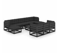 Iiaky Set de Muebles de jardín 10 pzas con Cojines Conjunto terraza Exterior Mueble Exterior Mueble Jardin Exterior Madera Pino Negro // 3077173