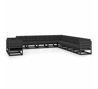 Iiaky Set de Muebles de jardín 11 pzas con Cojines Conjunto terraza Exterior Mueble Exterior Mueble Jardin Exterior Madera Pino Negro // 3076988