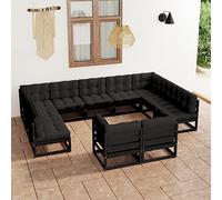 Iiaky Set de Muebles de jardín 11 pzas con Cojines Conjunto terraza Exterior Mueble Exterior Mueble Jardin Exterior Madera Pino Negro // 3077268