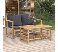 Iiaky Set de Muebles de jardín 2 Piezas bambú con Cojines Set de jardín Muebles Jardin Exterior Conjunto Jardin Garden Furniture Set jardín Gris Oscuro