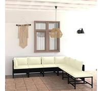 Iiaky Set de Muebles de jardín 7 pzas y Cojines ratán sintético Negro Muebles Terraza Exterior