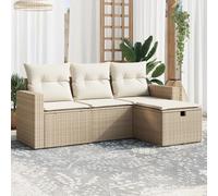 Iiaky Set de Muebles de Jardín y Terraza Conjunto Jardín en Ratán con Cojines Conjunto Terraza Resistente a la Intemperie Muebles Jardín Exterior-Beige y Crema-4 Piezas