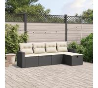 Iiaky Set de Muebles de Jardín y Terraza Conjunto Jardín en Ratán con Cojines Conjunto Terraza Resistente a la Intemperie Muebles Jardín Exterior-Negro y Crema-5 Piezas