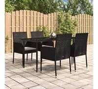 Iiaky Set de Muebles jardín 5 pzas con Cojines baul Jardin Exterior Garden Furniture Set Sofa Jardin Conjunto Jardin Exterior ratán sintético Negro 3185145