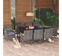 Iiaky Set de Muebles jardín 9 pzas con Cojines Conjunto Jardin Exterior Muebles terraza Exterior Muebles Jardin Exterior ratán sintético Gris // 3095032