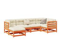 Iiaky Set de sofás jardín 6 pzas con Cojines Muebles Jardin Sofas Exteriores de Jardin Sofa de Jardin Exterior Madera Pino marrón Cera // 3299524