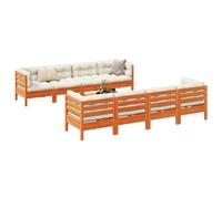 Iiaky Set de sofás jardín 9 pzas con Cojines Muebles Jardin Sofas Exteriores de Jardin Sofa de Jardin Exterior Madera Pino marrón Cera // 3299362