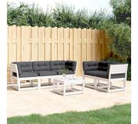 Iiaky Set sofás jardín 5 pzas con Cojines Muebles Jardin Sofas Exteriores de Jardin Sofa de Jardin Exterior Madera Maciza Pino Blanco // 3217001