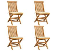 Iiaky Sillas de jardín 4 uds sillas Jardin Exterior sillas de terraza Exterior sillas con Cojines Crema Madera de Teca