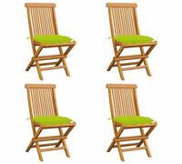 Iiaky Sillas de jardín 4 uds sillas Jardin Exterior sillas de terraza Exterior sillas con Cojines Verde Brillante Madera Teca