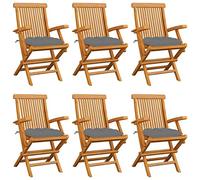Iiaky Sillas de jardín 6 uds Madera Maciza de Teca con Cojines Grises Juego De Sillas Apilables