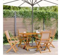 Iiaky Sillas de jardín Plegables 4 uds sillas Jardin Exterior Silla Plegable Jardin sillas Camping Plegables Madera Maciza y Tela Taupe // 3214580