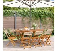 Iiaky Sillas de jardín Plegables 8 uds sillas Jardin Exterior Silla Plegable Jardin sillas Camping Plegables Madera Maciza y ratán PE Beige // 3214600
