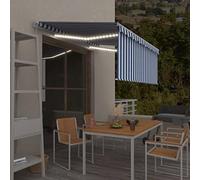 Iiaky Toldo retráctil Manual con persiana y LED toldos Exterior terraza toldo Manual retractil Exterior Azul y Blanco 3x2,5 m