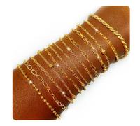 IIDEA Paquete de 13 pulseras de cadena chapadas en oro y plata, cadenas de eslabones de aleación de 14 quilates con cierres de langosta para hacer joyas de bricolaje, juego de pulseras apilables en