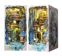 Iiecreat 3D Wooden Puzzle Decorative Bookend Miniature Model Kits DIY Dollhouse Booknook Bookshelf Inserto Decor Alley, DIY Book Nook Miniature Kit with Lights (SL15)