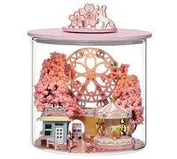 iiecrKiie Kit de casa de muñecas en miniatura y muebles, modelo de casa de muñecas de madera 3D con cubierta a prueba de polvo y LED, idea creativa de habitación para regalo de cumpleaños del día de