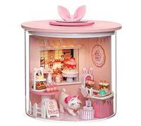 iiecrKiie Kit de casa de muñecas en miniatura y muebles, modelo de casa de muñecas de madera 3D con cubierta a prueba de polvo y LED, idea creativa de habitación para regalo de cumpleaños del día de